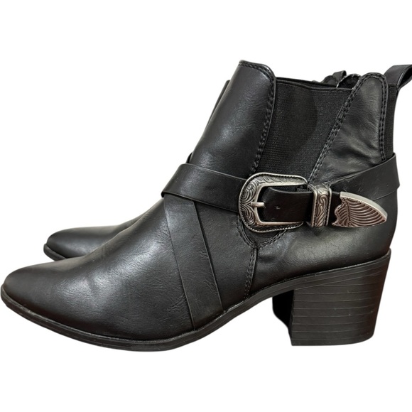 London Rag Womens Harlie Black Western Buckle Pointed Ankle Heeled Boots Boho 8 - Picture 6 of 13